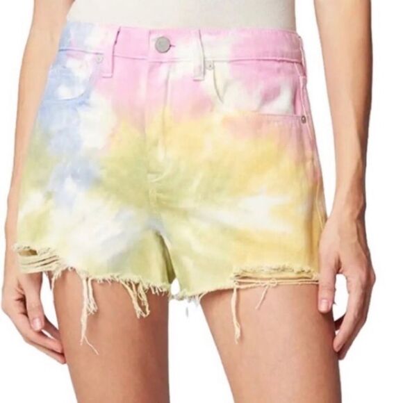 Blank NYC‎ The Barrow Vintage High Rise Tie Die Cut Off Jean Shorts Size 30 - Picture 1 of 12